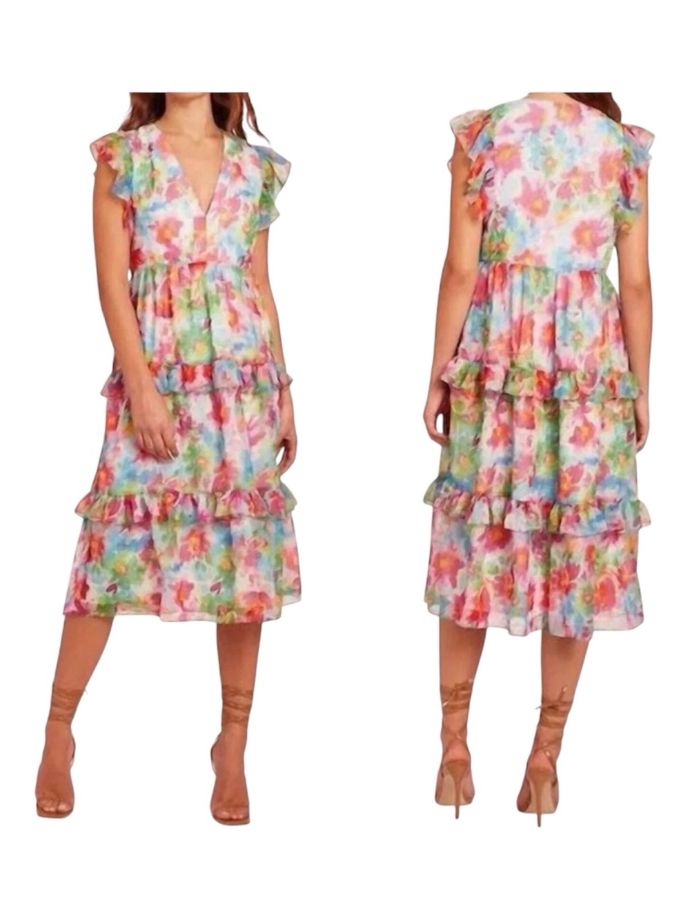 AMANDA UPRICHARD Chamomile Tiered Midi Dress